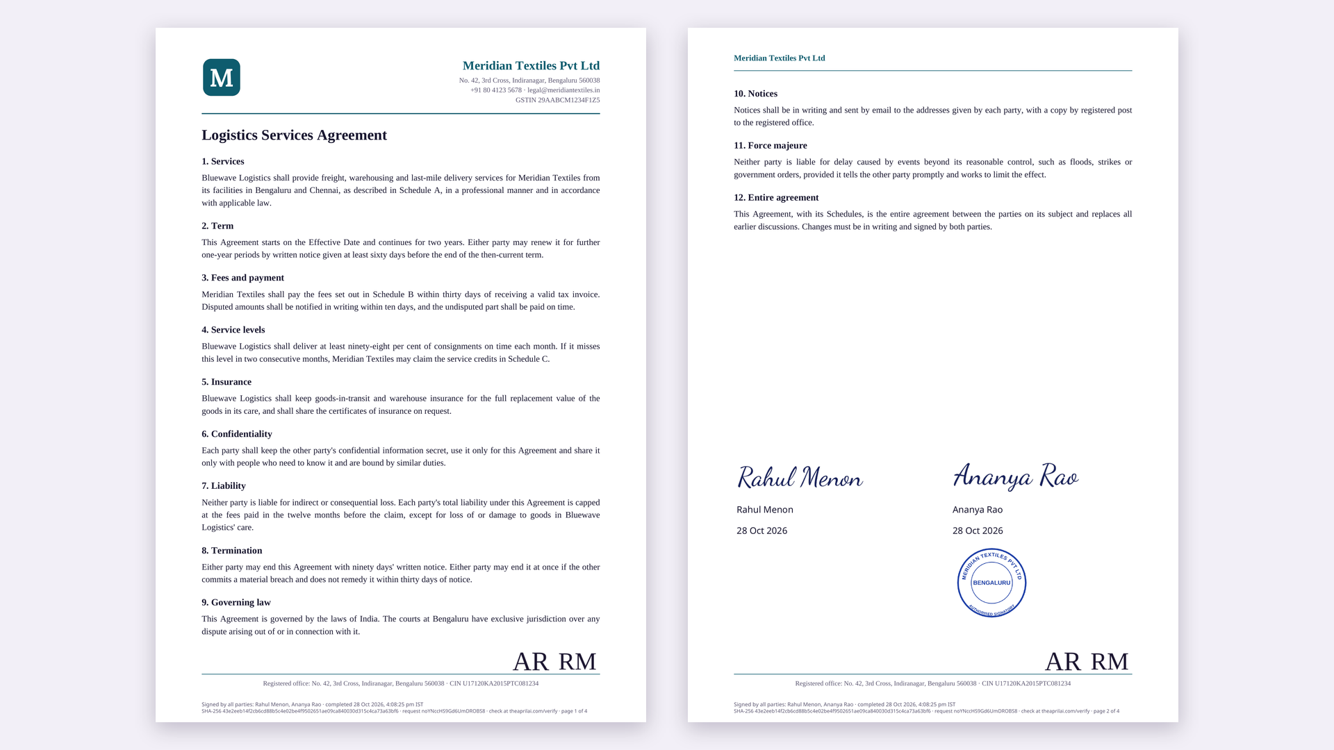 The signed PDF on the company letterhead